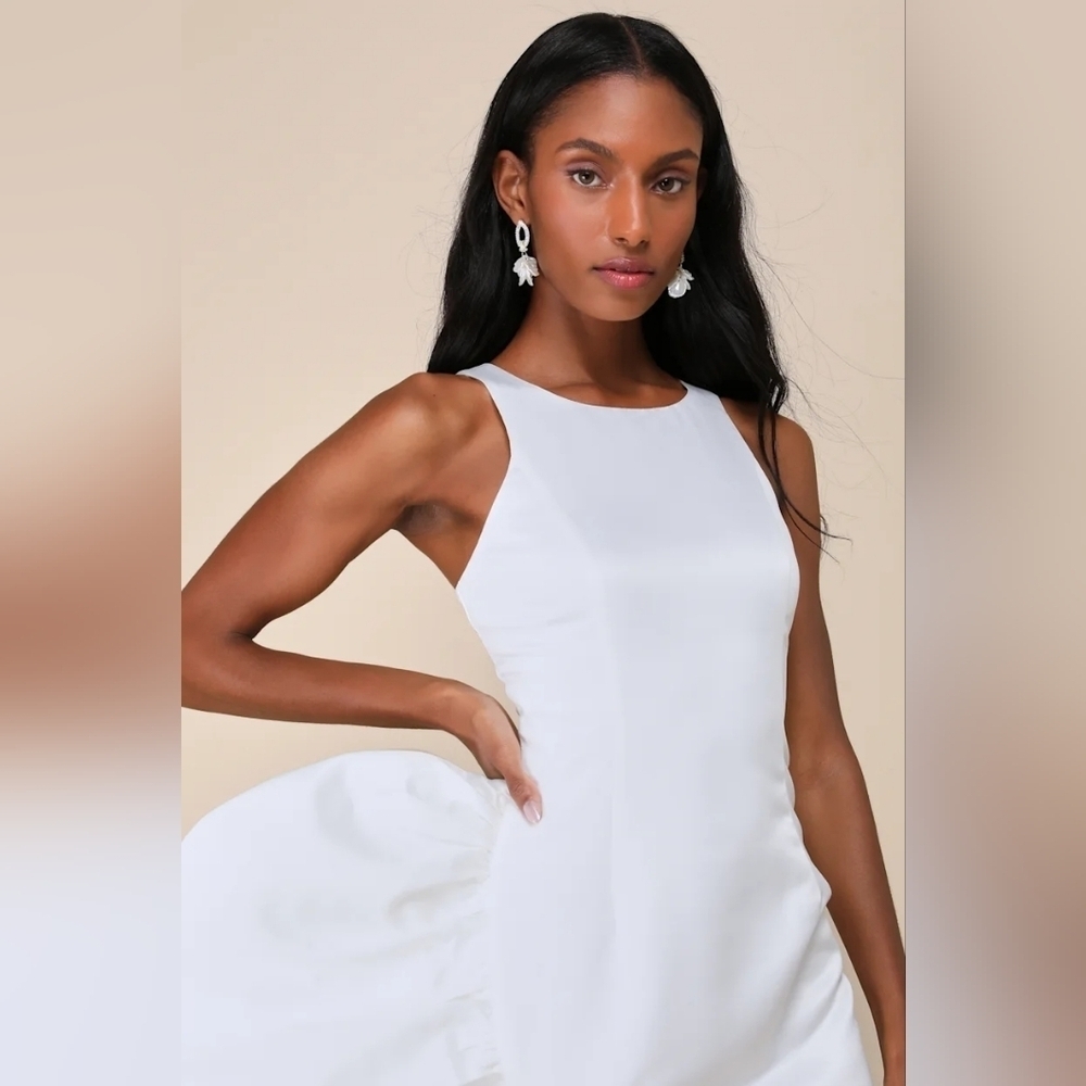 Lulus Magnificent Presence White Ruffled Asymmetrical Midi Dress Wedding Party - Picture 4 of 10